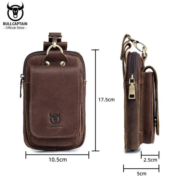 BULLCAPTAIN Fashion Quality Leather Small Summer Pouch Hook Design Waist Pack Bag Cigarette Case 6" Phone Pouch Waist Belt Bag